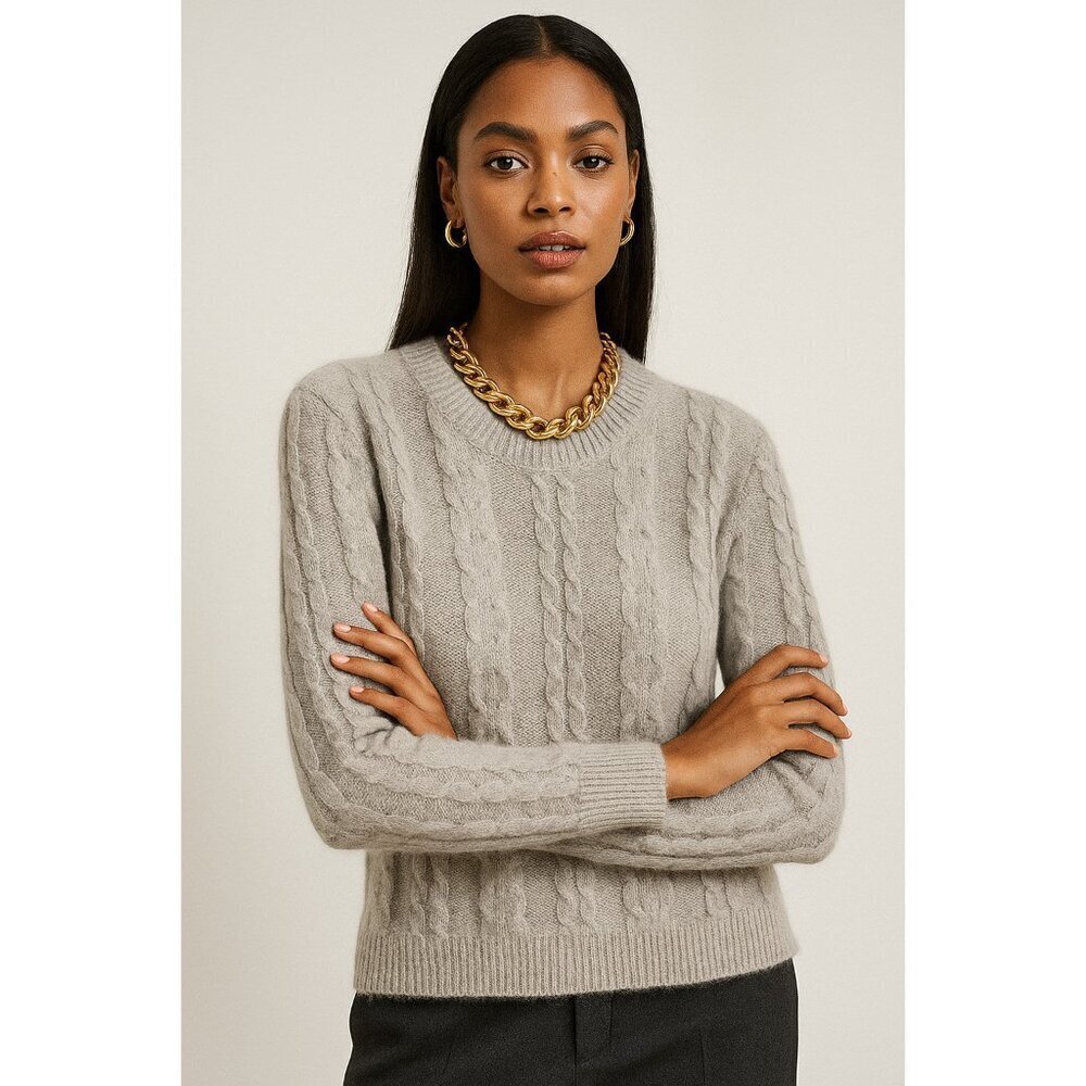 James Perse 100% Cashmere Cable Knit Sweater Women’s Size 3 Gray Luxury Pullover - Picture 11 of 12